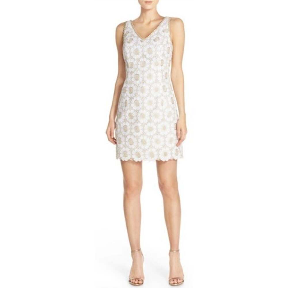 LILLY PULITZER Dress Size 00 White Gold Cotton Lawn Jumbo Crosshatch Eyelet - Picture 8 of 9
